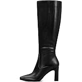 MAIJED Knee High Boots for Women Square Toe Chunky High Heeled Tall Boots Fashion Side Zipper Long Boots Black Size US6.5