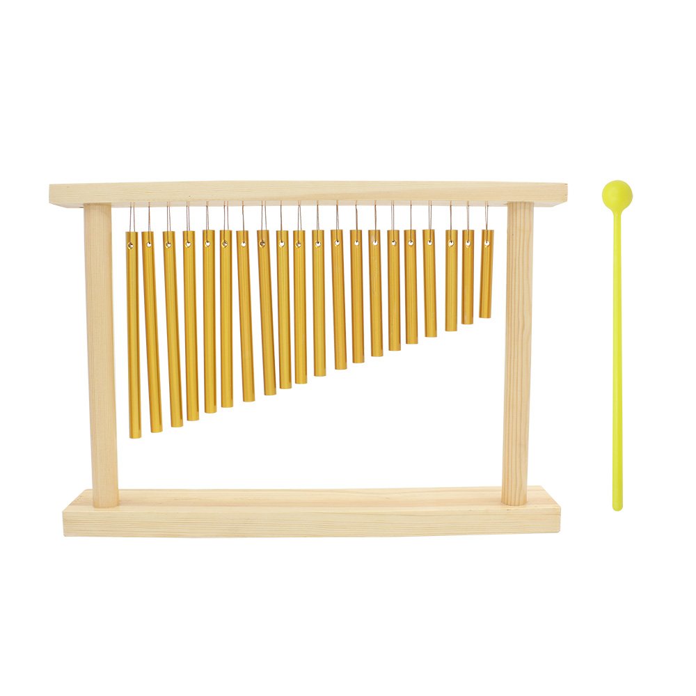 Btuty 20-Tone Table Bar Chimes 20 Bars Single-row Musical Percussion Instrument With Wood Stand Stick, Gold