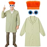 SATINIOR 3 Pcs Halloween Costume Accessories Set Adult Cosplay Green Professional Lab Coat Orange Wig Eyeball Glasses