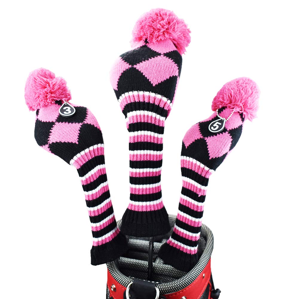 Hauni Stripes Knitted Golf Club Head Covers 3 Piece Set 1 3 5 Driver and Fairway HeadCovers Fits 460cc Drivers…