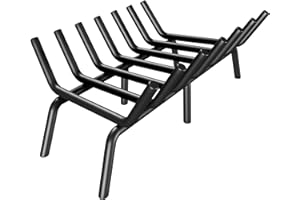 SUZLON Fireplace Grate 24 inch 7 Bar Fireplace Log Grate Heavy Duty Solid Steel Indoor Chimney Hearth with 6 Enhanced Stability Legs Kindling Tools Pit Wood Stove Firewood Burning Rack Holder