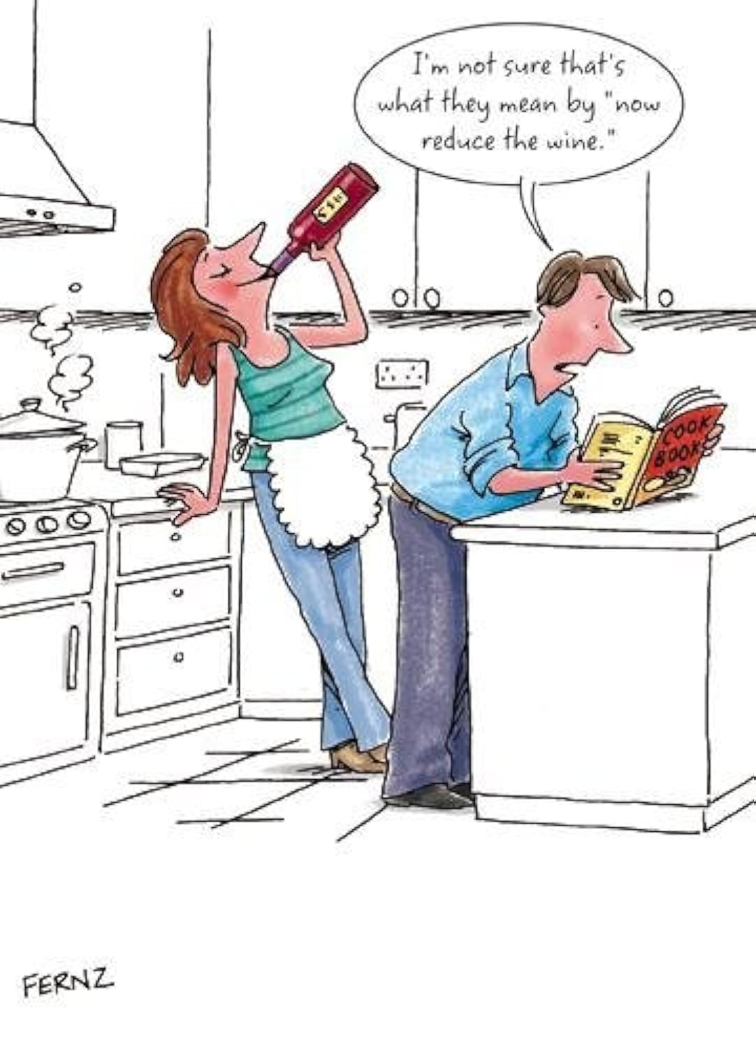 Greeting Card (PH3723) Humour Birthday - Reduce The Wine - Couple Cooking
