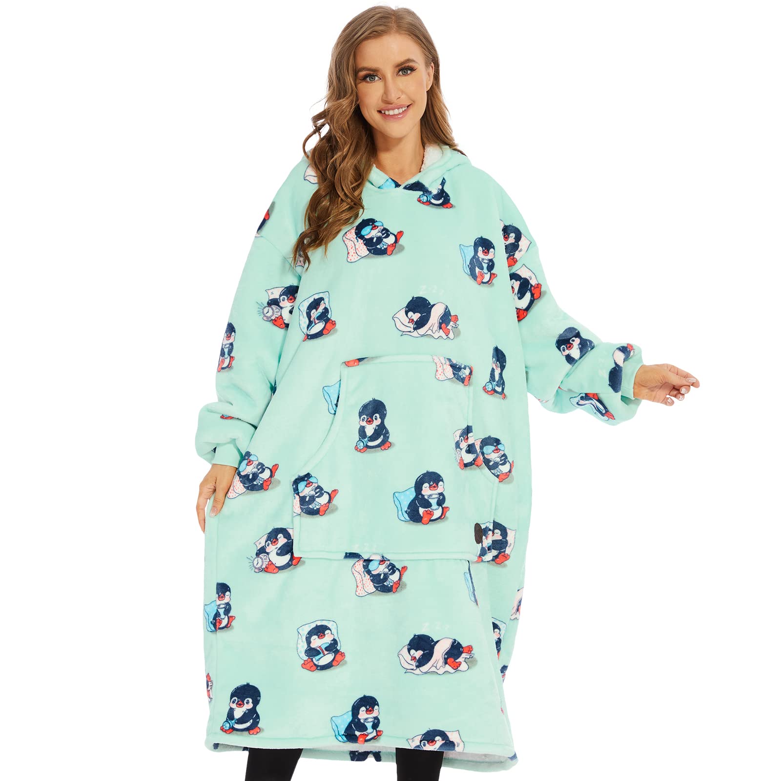 THREE POODLE Oversized Blanket Hoodie, Sherpa Fleece Wearable Blanket Sweatshirt for Adults Kids, Warm Soft Cozy Hooded Blanket Women Men Kids, One Size Fit All