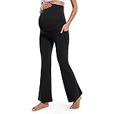 POSHDIVAH Women's Maternity Flare Leggings Over The Belly Pregnancy Workout Active Yoga Lounge Bootcut Pants with Pockets