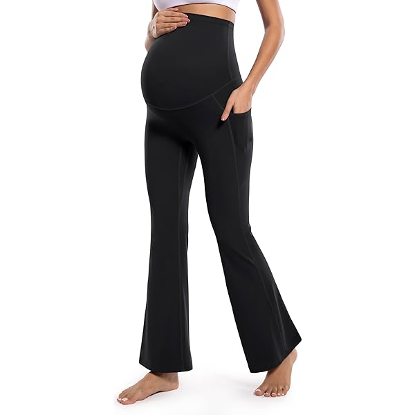 POSHDIVAH Maternity Yoga Leggings - Over The Belly Pregnancy Activewear With Pockets