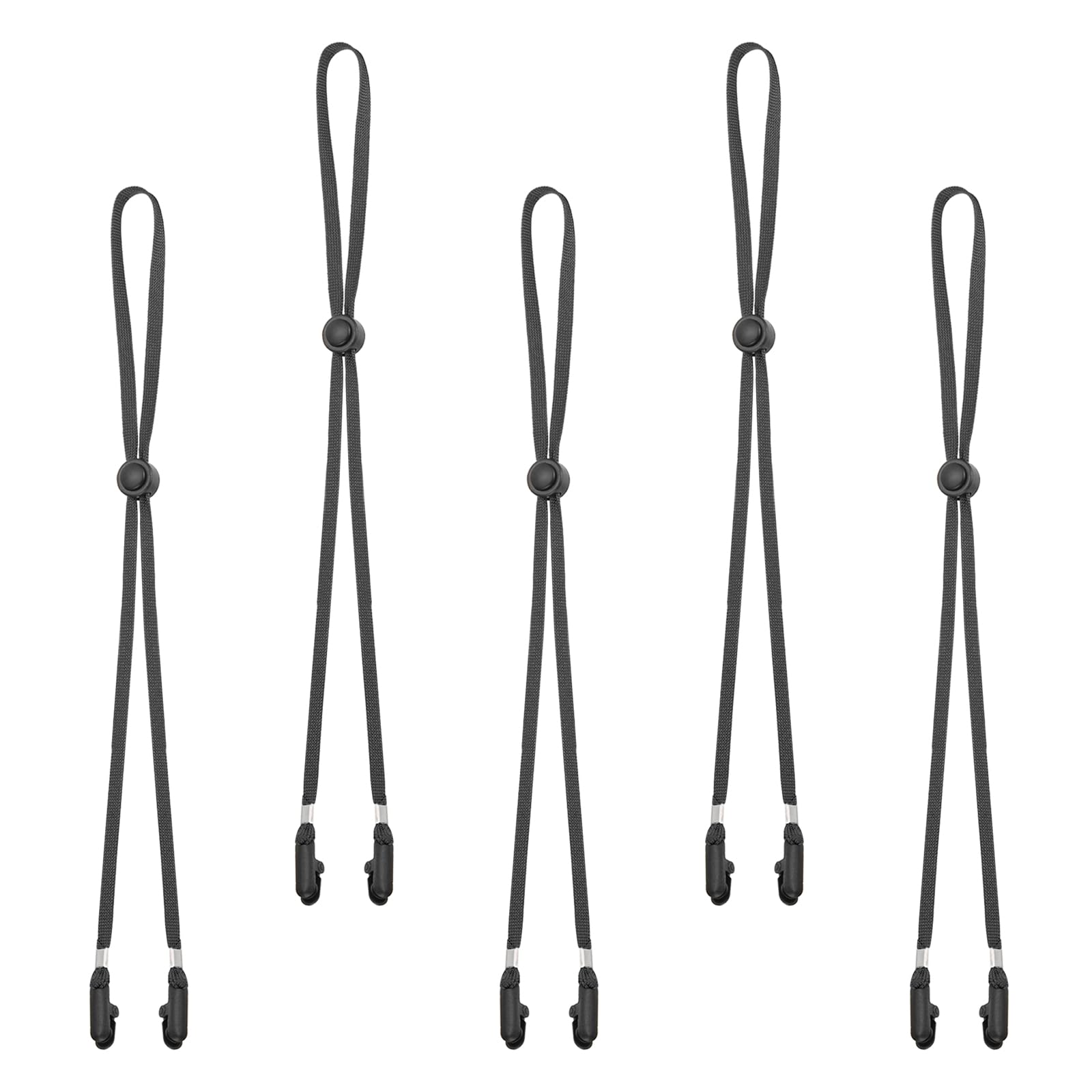 PATIKIL Windproof Hat Strap Clips 31.5"x0.28", 5 Pcs Adjustable Elastic Hat Clip with Cord Locks for Fishing Boating Golfing Outdoor Sports, Black