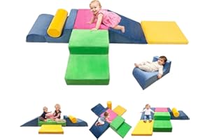 EOSAU Toddler Climbing Toys Indoor, 6-Piece Baby Foam Climbing Blocks Set, Soft Play Climbing Toys for Toddlers 1-3, Indoor Climb Crawl & Slide Activity Play Gym for Kids (Bright Color)