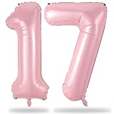 Large Light Pink 17 Balloon, Foil Number 1 & 7