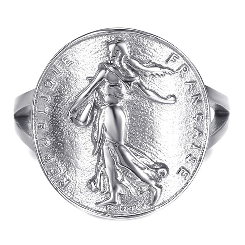 BOBIJOO JEWELRY - Ring Curved Piece Franc Sower Marianne Steel Silver - J 1/2 (5 US)