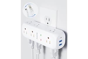 Multi Plug Outlet Extender, SUPERDANNY 9 AC Outlets, 3 USB Wall Charger(1 USB C) 360° Rotating Plug Outlet Splitter Surge Protector, 4-Sided Swivel Wall Plug Extender for Home, Office, Travel,White