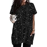 RITERA Plus Size Tops for Women Long Tunic Tops Summer Long Shirts Short Sleeve Spring Tops with Pockets for Leggings XL-5XL