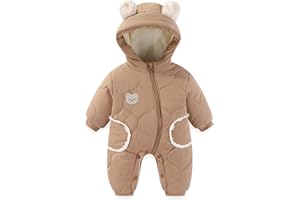 Baby Bear Snowsuit Boys Girls Hooded Romper Jumpsuit, Warm Thick Infant Outfits Coat Newborn Winter Clothes