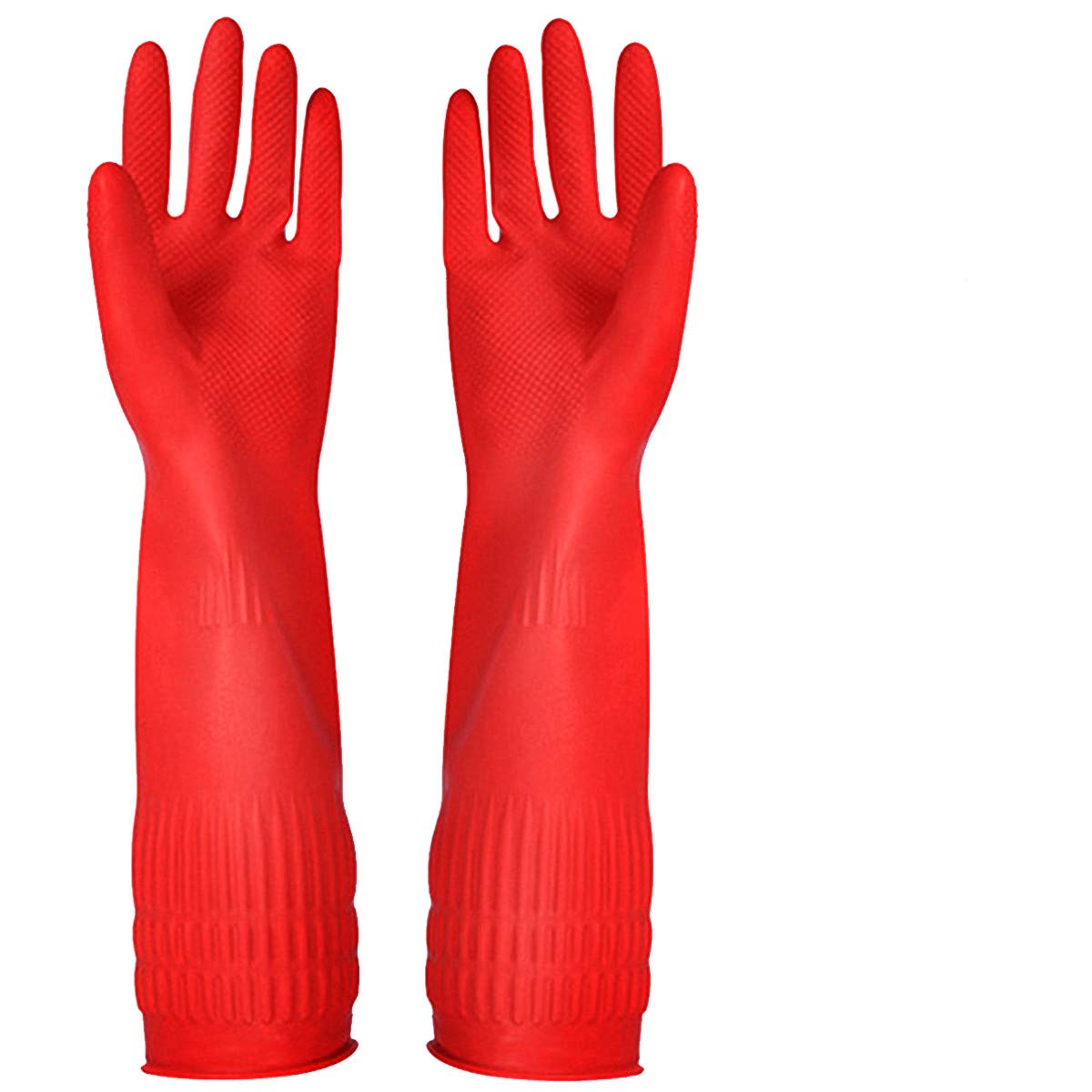 YSLON 3-Pairs Rubber Cleaning Gloves Small, Reusable Washing up Gloves for Kitchen Dish Washing, Household Cleaning Non-slip (Red, Small)