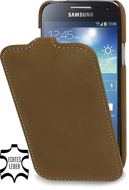 StilGut UltraSlim Case, Tasche aus Leder für Samsung Galaxy S4 Mini (i9195), Old Style Camel Brown