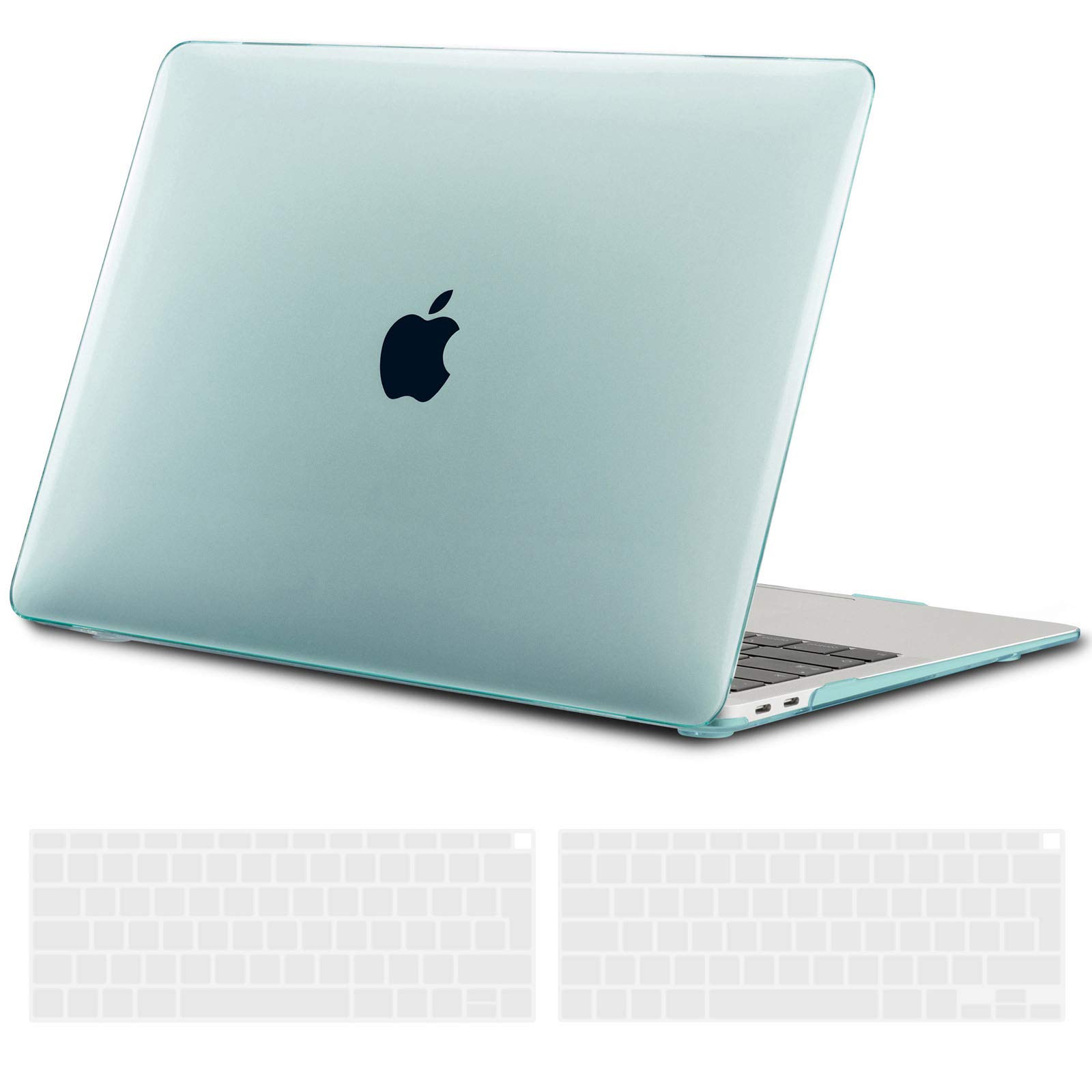 TECOOL Case compatible with MacBook Air M1 & MacBook Air 13 inch Retina 2020 2019 2018 (A2337 A2179 A1932), Plastic Snap On Hard Shell Cover & UK EU Keyboard Protector, Crystal Mint Green (Glossy)