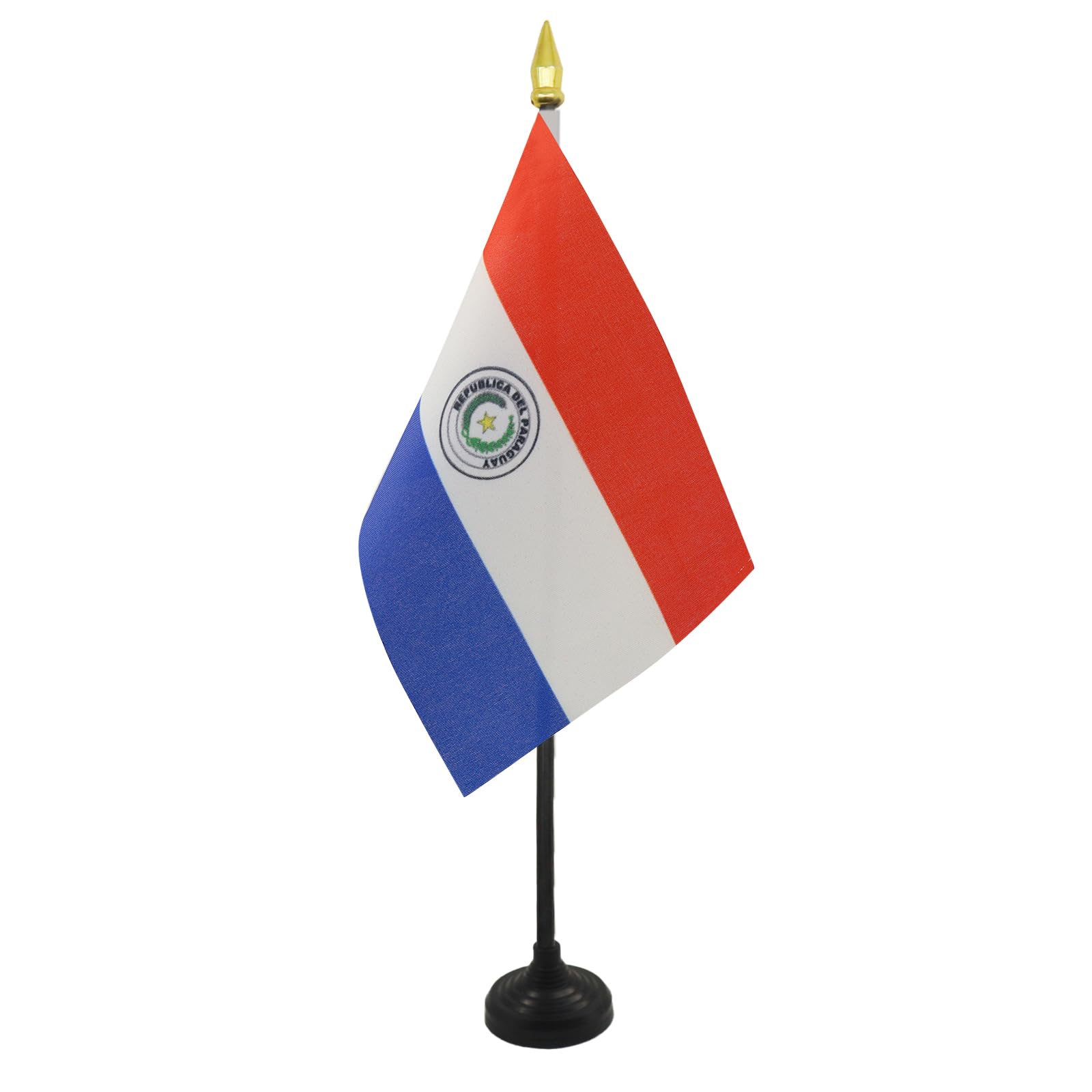 AZ FLAG - Paraguay Table Flag 4'' x 6'' - Paraguayan Mini Desk Flag 100% Polyester 15 x 10 cm - Office Mini Banner with 10'' Pole - Golden Spear