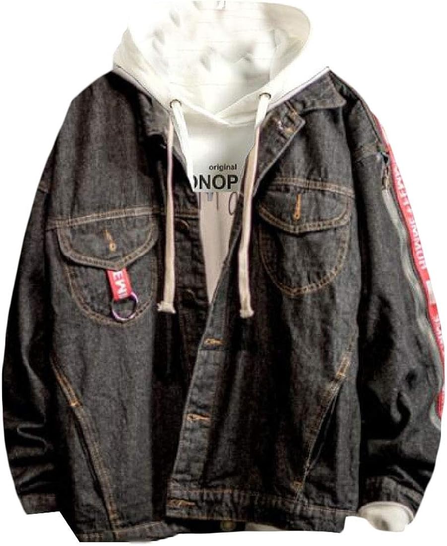 Sweetmini Mens Casual HipHop Ripped Jean Coat Long Sleeve Denim