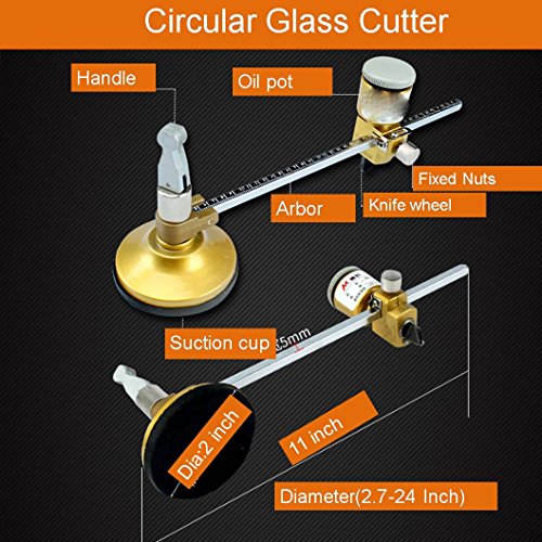 Bloomoak Compass Heavy Duty Circular Glass Cutter with Round Knob Handle and Suction Cup Adjustable Diamond Glass Cutter Tool Set 60 cm