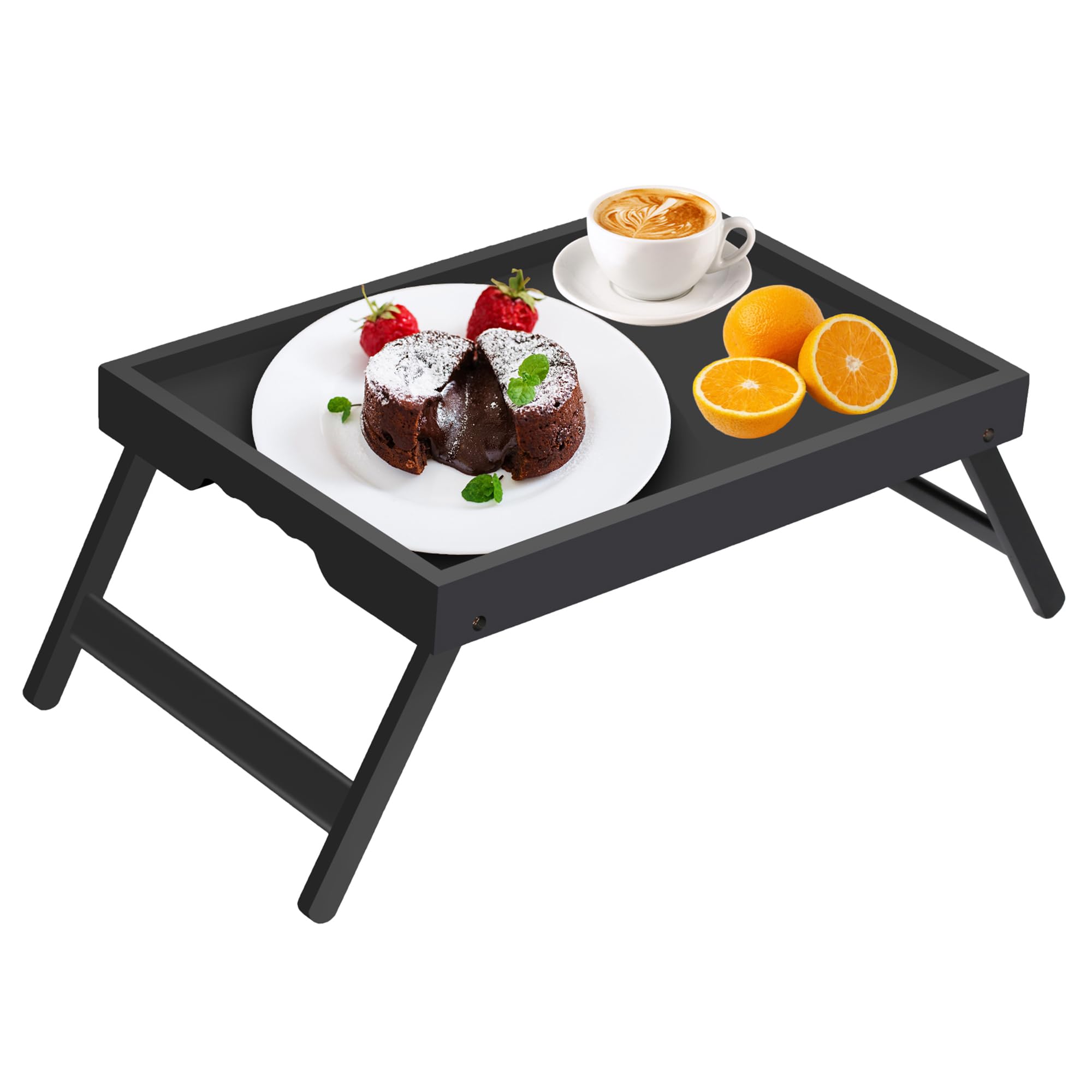 Photo 1 of Artmeer Bed Tray Table with Folding Legs,Bamboo Breakfast in Bed for TV Table, Laptop Computer Tray,Eating,Snack Tray(Black) Large Size