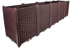 BAOYOUNI Rectangular Raised Garden Bed Kit Indoor Outdoor Plastic Planter Grow Box for Fresh Vegetables, Herbs, Flowers & Succulents, Brown, 76.77'' x 15.35'' x 20.47''