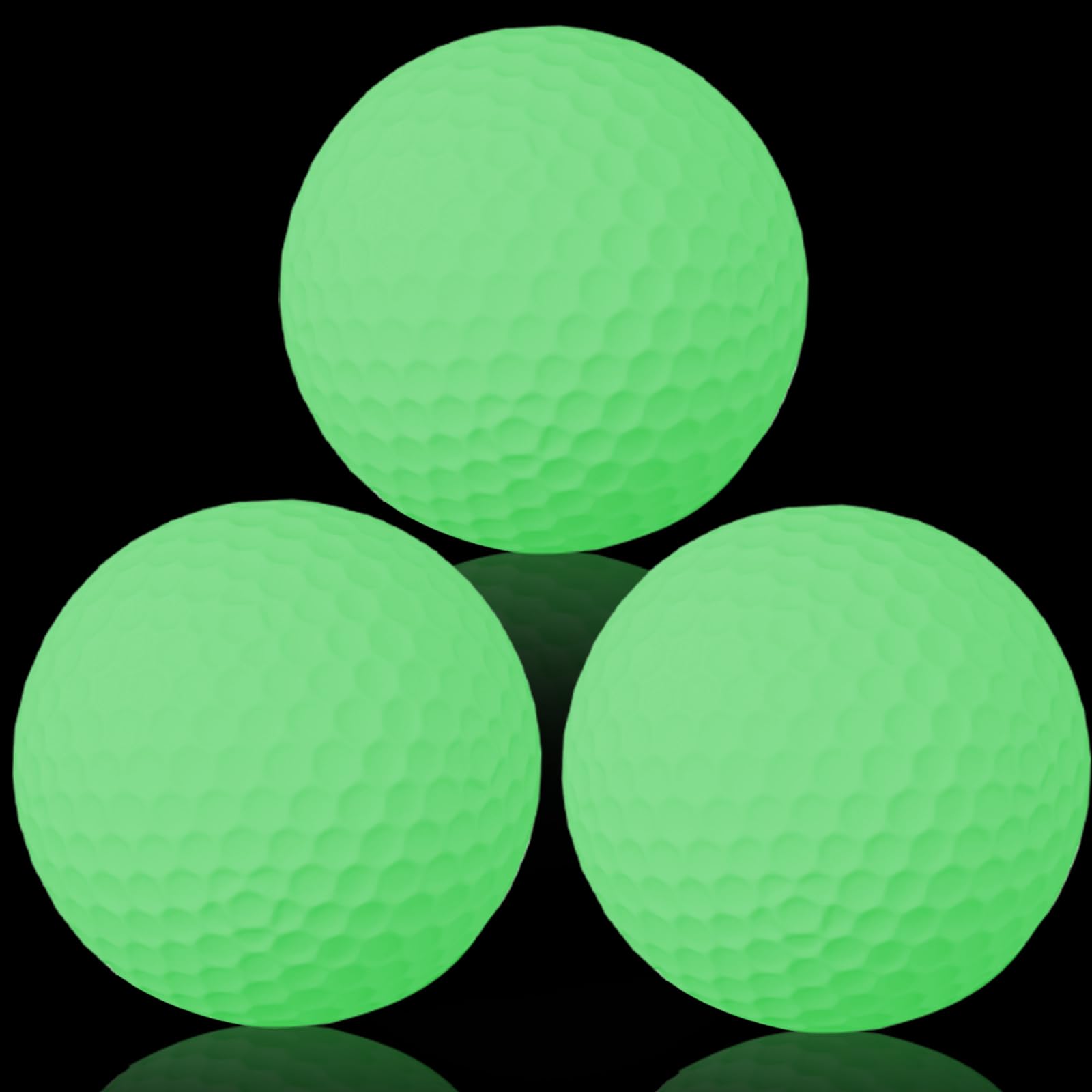 LLMSIX 3 Pcs Golf Balls Glow in The Dark Golf Balls With Fluorescent Green Light and Fine Texture Resin Rubber Glow Golf Balls for Backyard Indoor Outdoor, 4.27cm/1.68 inch