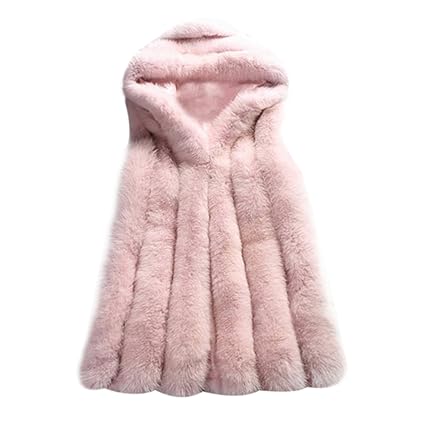 mioim Damen Faux Pelz Weste Ärmellose Lange Jacke Vest Kunstpelz mit Kapuzen Winter Herbst Pelzmantel Fellweste Mäntel S-XXXL