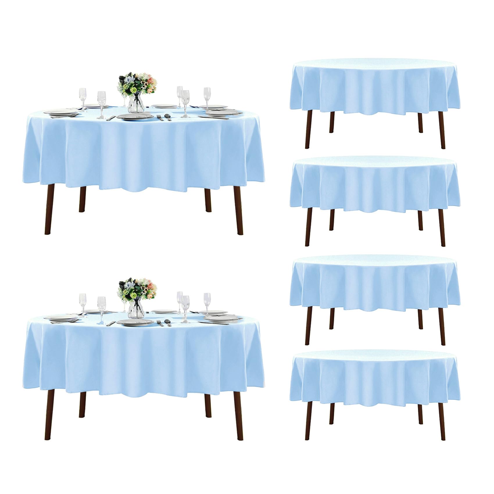 Photo 1 of Fokitut 6 Pack Round Tablecloth, 90 Inch, Stain Resistant and Wrinkle Polyester Table Cloth, Fabric Table Cover for Kitchen Dining, Wedding, Party, Holiday Dinner-Blue Mist