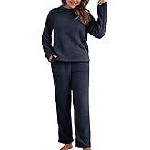 Homgro Women's Long Sleeve Pajama Set 2 Piece Sherpa Fleece Pullover Shirt and Pants Outfit Warm Loungewear Cozy Sleepwear