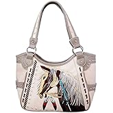 Justin West Dales Pony Horse White Mane Embroidery Feather Conceal Carry Women Handbag Purse