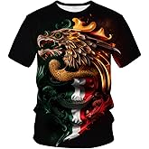 LAOLIUSN Tricolour T-shirt for Men Summer Short Sleeve Tees Tops Mexico Theme Shirt Wolf Graphic Shirt