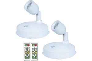 BERGUSTCH Battery Powered LED Spotlight, Picture Light, Indoor Uplighting for Plants, Puck Lights with Remote, Natural White Mini Spot Light, Display Lights for Wall Paintings Dartboard Artwork-White