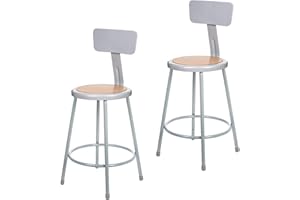 OEF Furnishings OEF6224B/2 Premium Commercial-Grade All-Purpose Round Stool with Backrest (24-inch Height, Gray Frame, Masonite Wood Seat, 2-Pack)