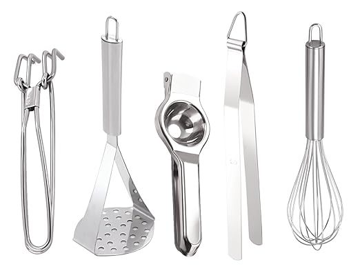 Petals Stainless Steel Kitchen Tool Set, 5-Pieces, Silver