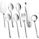 KINGSTONE 8 piece Large Hostess Serving Utensils Set,18/10 Stainless Steel | Heavy Duty Serving Set, 10-inch Serving Utensils, Slotted Spoons, Forks, Tongs, Cake Pie Server for Buffet, Wedding, Parties