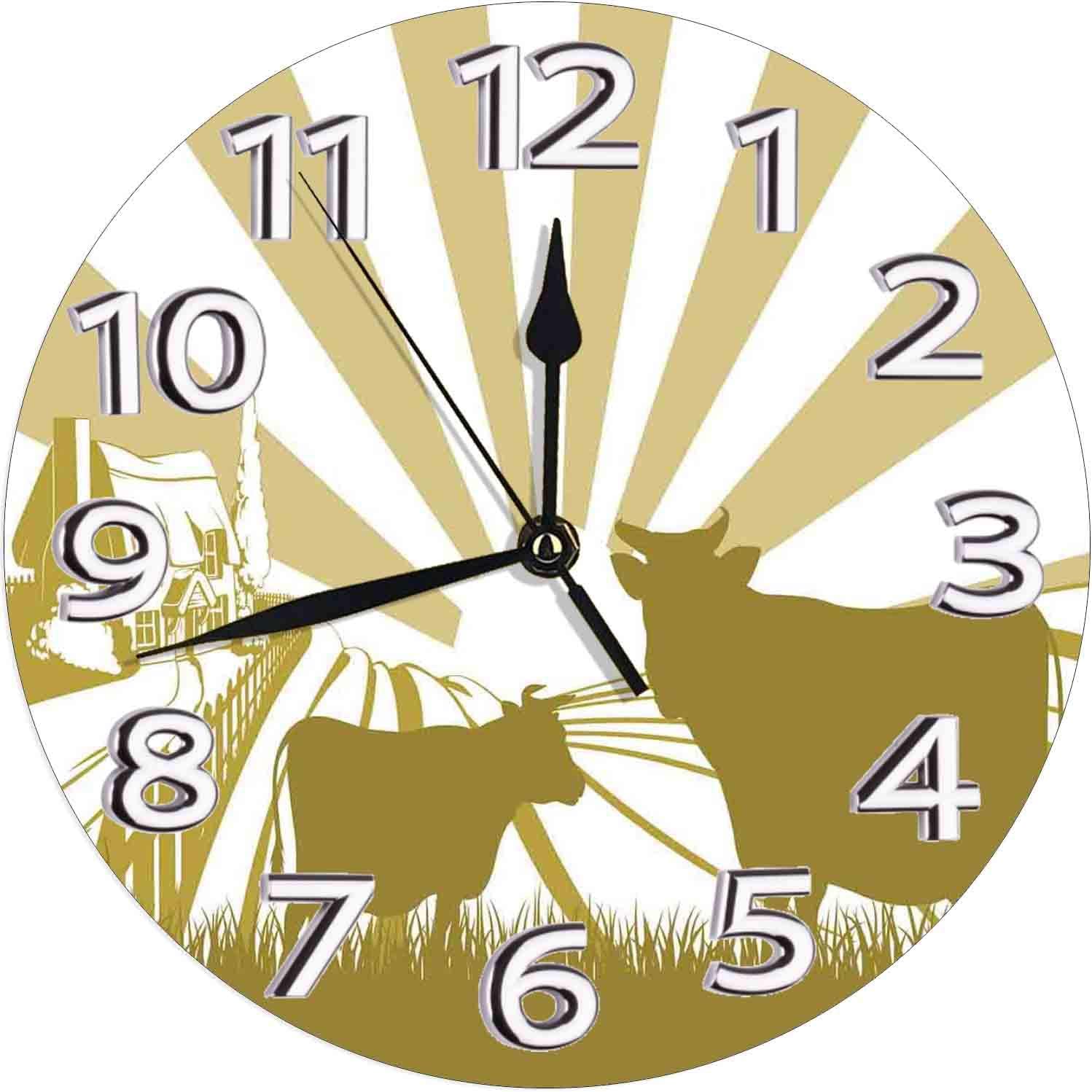 Amazon Co Jp 壁掛け時計10in 牧歌的な風景の中の農家のコテージのシルエットイラスト静音 連続秒針 電池式 寝室 部屋装飾 オフィス 丸形 時計レトロ柱時計 デジタル 柱時計 ホーム キッチン