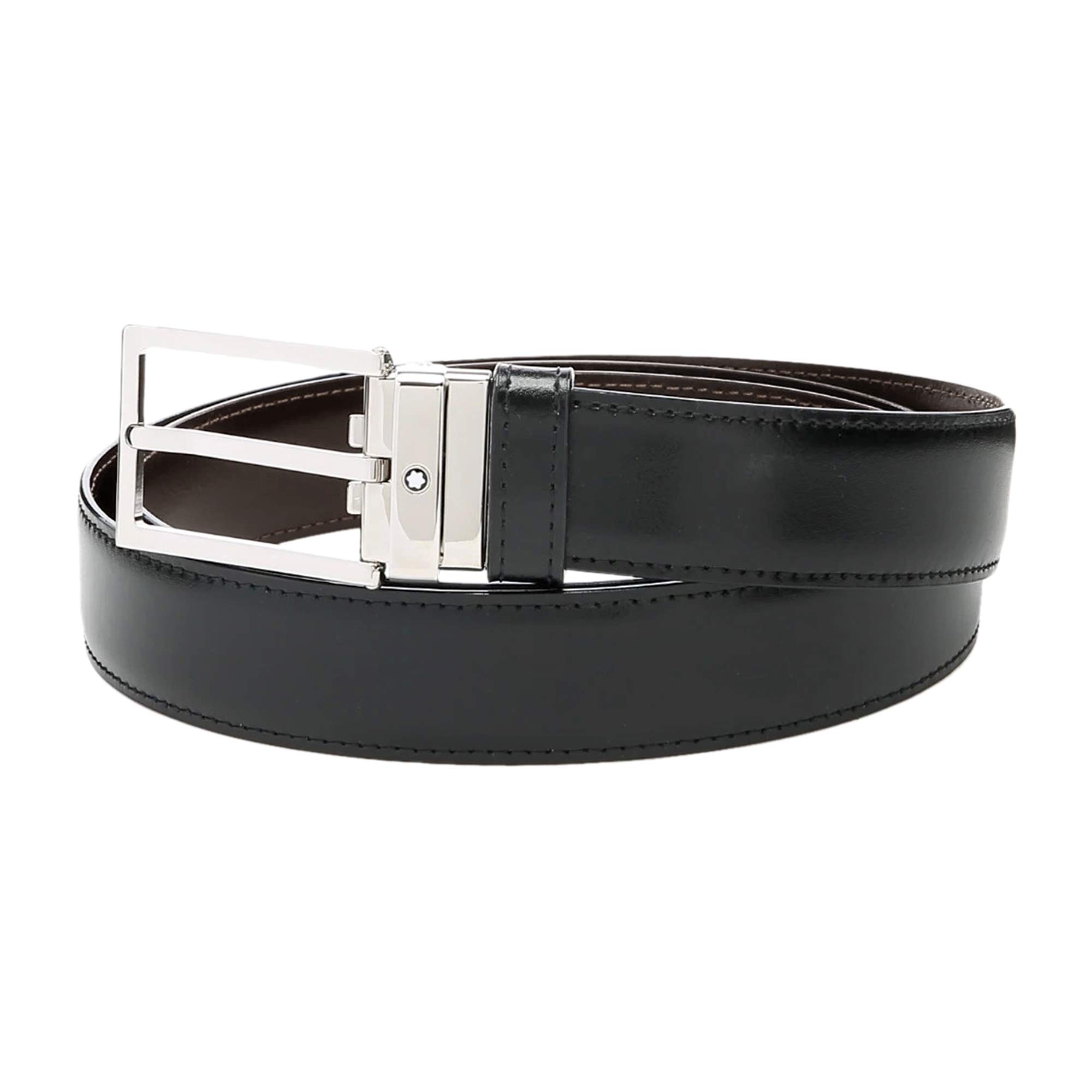 Montblanc　ブラックベルト M バックル ブラック レザーベルト、35mm - 高級ベルト