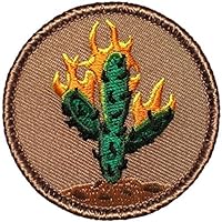 Burning Cactus Patrol Patch - 2" Diameter Round Embroidered Patch (Sew-on)