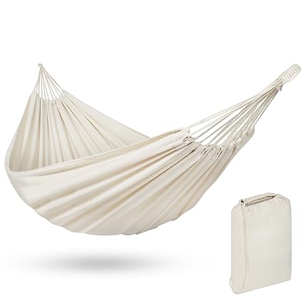 White Portable Cotton Double Hammock Bed w/Carrying Bag Capacity 375 lbs