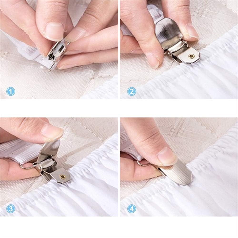 Tomata Adjustable Bed Sheet Fasteners, Triangle Non-Slip Elastic Holder Straps Corner Clips with Heavy Duty Grippers Clips (Set of 4 - White): Home & Kitchen