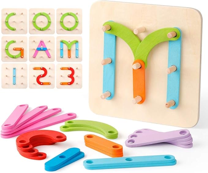 Coogam Wooden Letter Number Sorter Puzzle Educational Stacking Blocks