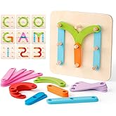 Coogam Wooden Letter Number Construction Puzzle Educational Stacking Blocks Toy Set Shape Color Sorter Pegboard Activity Boar