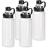 PYD Life 4 Pack Sublimation Sports Insulated Water Bottle Blanks 32 OZ / 900 ML Vacuum Flask Jug Tumblers with Straw Spout Pop Lid and Silicone Handle for Gym,Hiking,Outdoors