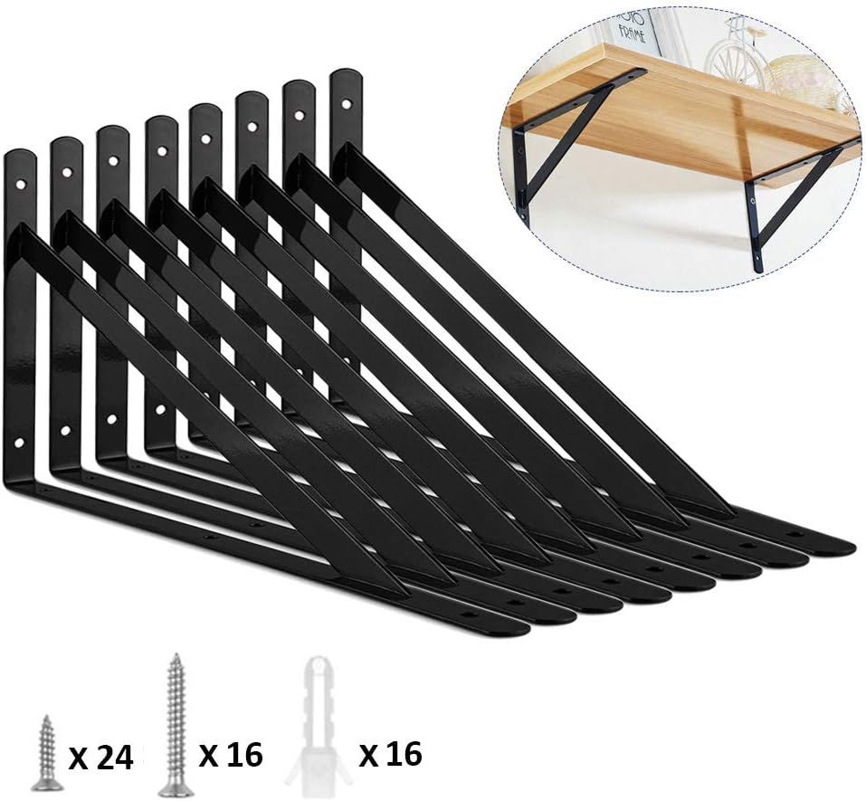 ORIGA 6 Pack 8" shelf brackets, Heavy Duty Black Floating Shelve Triangle Shelf Brackets 90 Degree Shelf Supporter Right Angle Wall Mount Bracket: Home Improvement