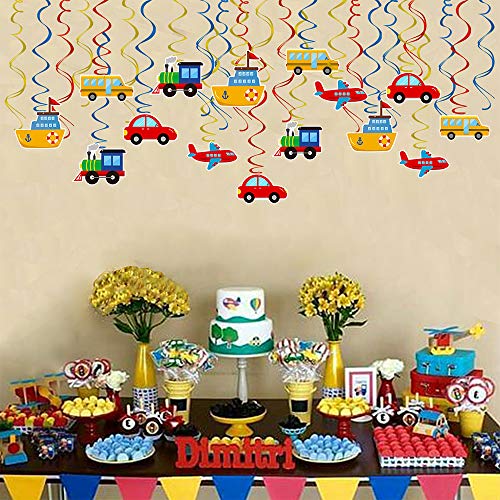 Transportation Party Hanging Swirl Decorations 30 Ct Car Bus Train Plane Ship DIY Hanging Decor for Kids Baby Shower Birthday Party Supplies - Thumbnail 4