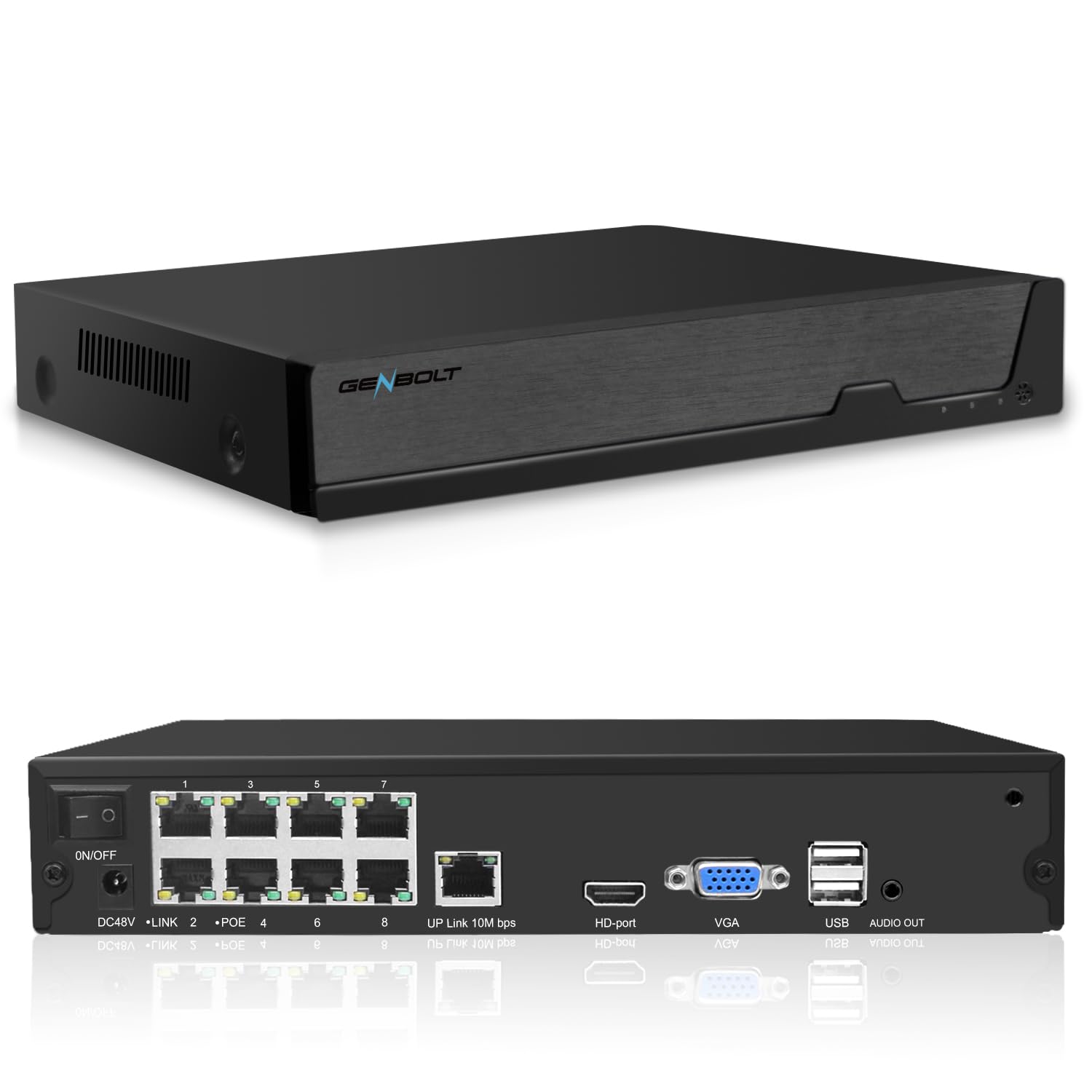 GENBOLT 4K PoE NVR, 10 Channel CCTV Camera System Network Video Recorder, Supports 8MP/ 5MP/4MP/1080P HD PoE IP Camera, 24/7 Surveillance Recording NO HDD