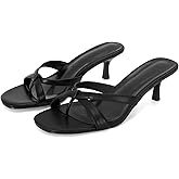 Dsevht Gold Kitten Heel Sandals for Women Flip Flop Strappy Mule heels Rounded Open Toe Heeled Thong Sandals Women