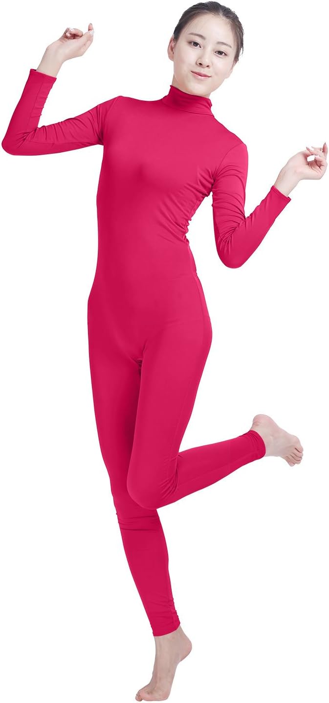 Amsicoo Womens One Piece Bodysuit Turtleneck Lycra Spandex Long Sleeve Footless Unitard