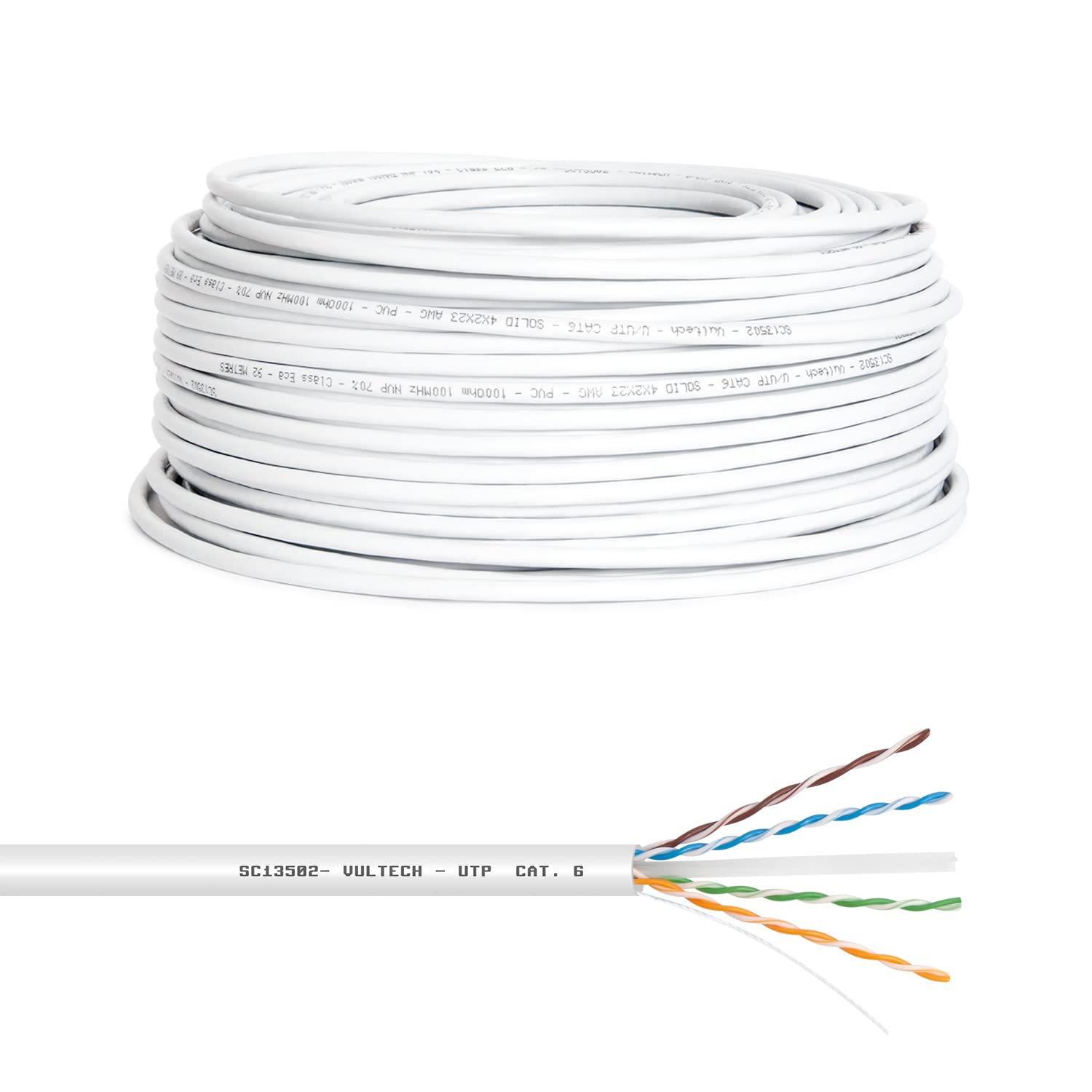 VulTech SC13502-100 Category 6 UTP 100 Meters 23AWG Ethernet Network Coil 100 m Cat6, White