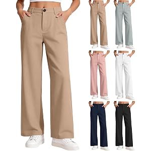 ZGTWHZY Girls Uniform Pants Boys Kids Stretchy High Waisted Straight Leg Flare Dress Pant with Pockets Size 5-15 Years