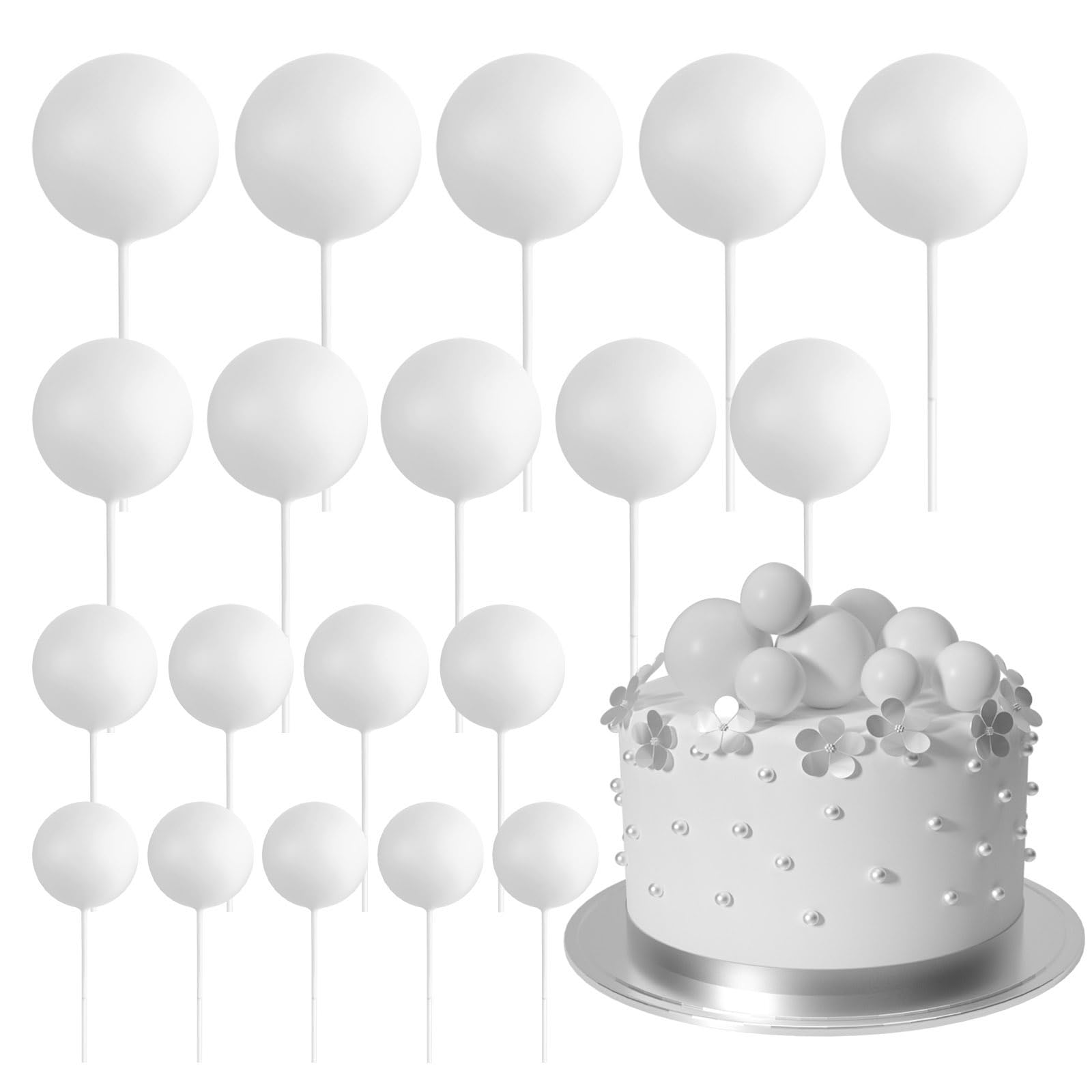Photo 1 of ASTARON 20 Pcs Ball Cake Topper Decorations Mini Balloons Cake Topper Sticks White Balls Cake Picks Cake Topper Balls Cake Decorations for Wedding Birthday Cake Decorations